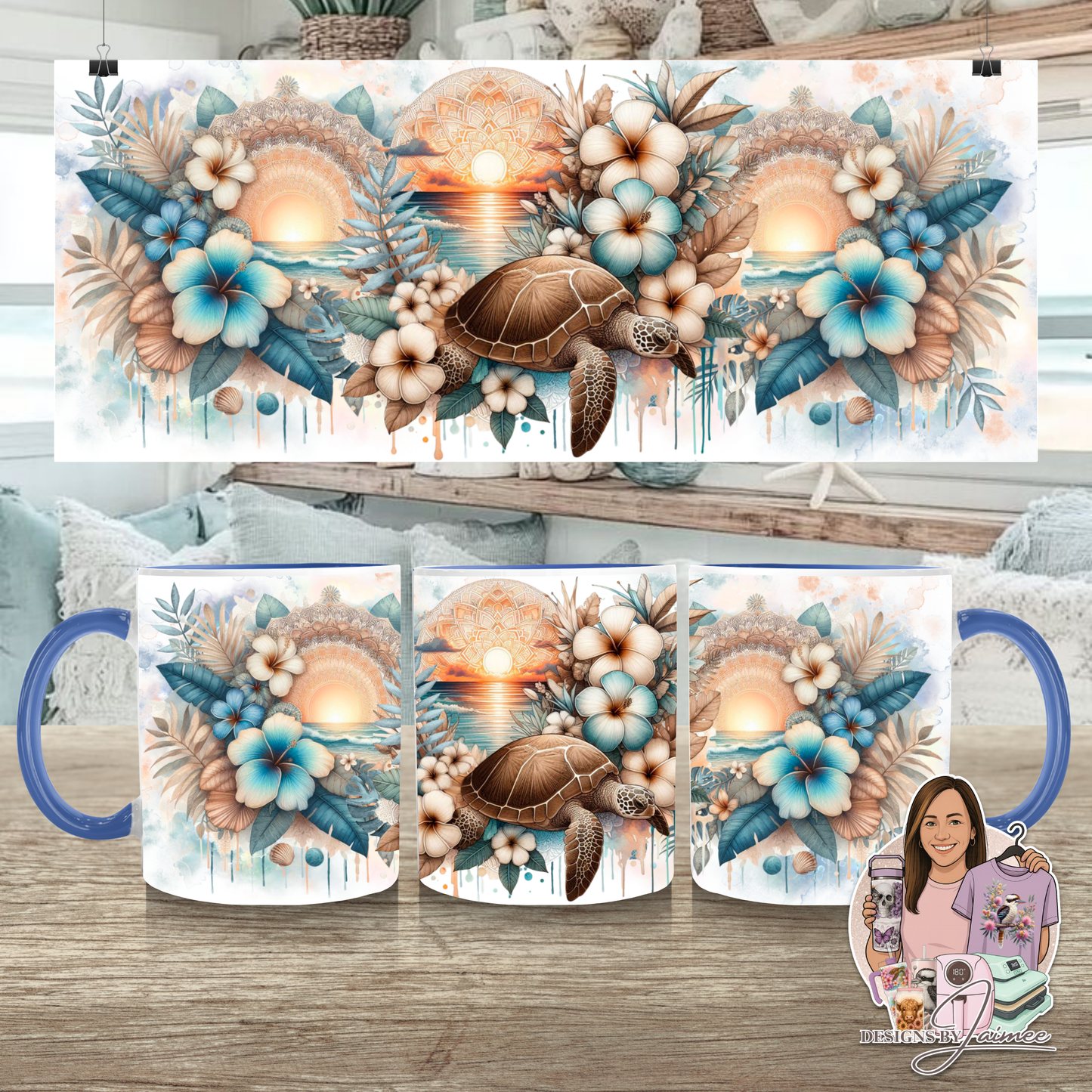 Neutral Turtles #1 - Boho Coastal Collection - Digital 11oz Sublimation Coffee Mug Design