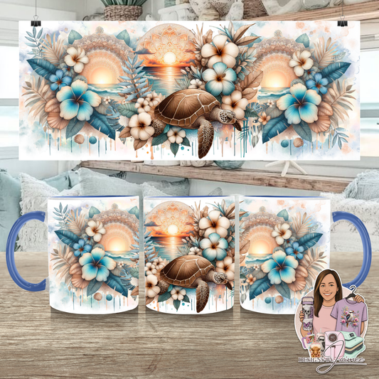 Neutral Turtles #1 - Boho Coastal Collection - Digital 11oz Sublimation Coffee Mug Design