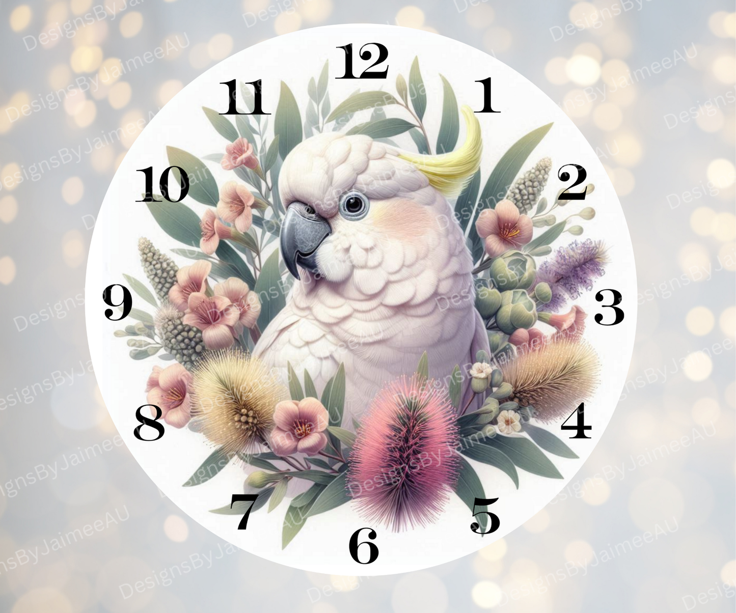 Cockatoo and Aussie Native #2 Digital Sublimation Clock Design