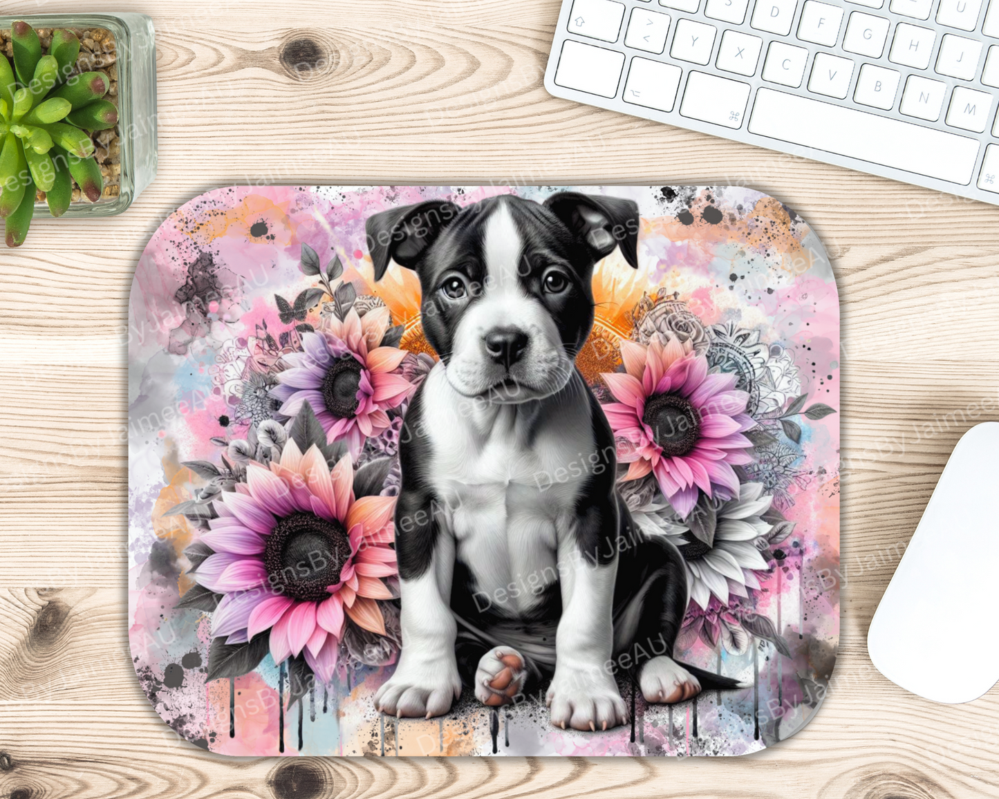 Pastel WaterColour Staffy - Black and Pink -Digital Sublimation Mouse Pad Design