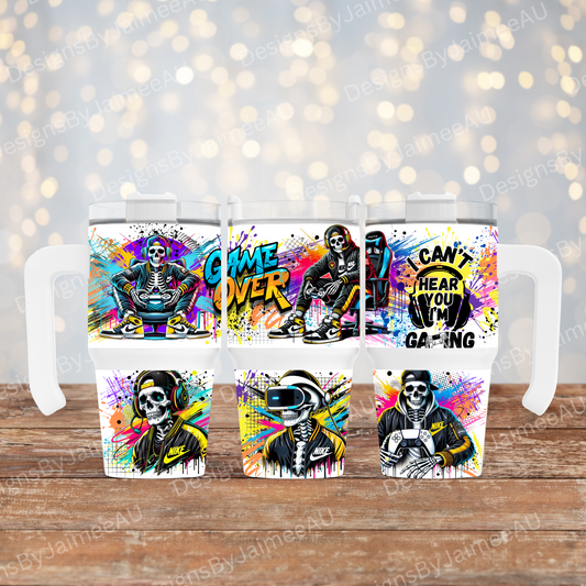 Skeleton Gamer- Digital 20oz Tumbler with Handle Wrap Design