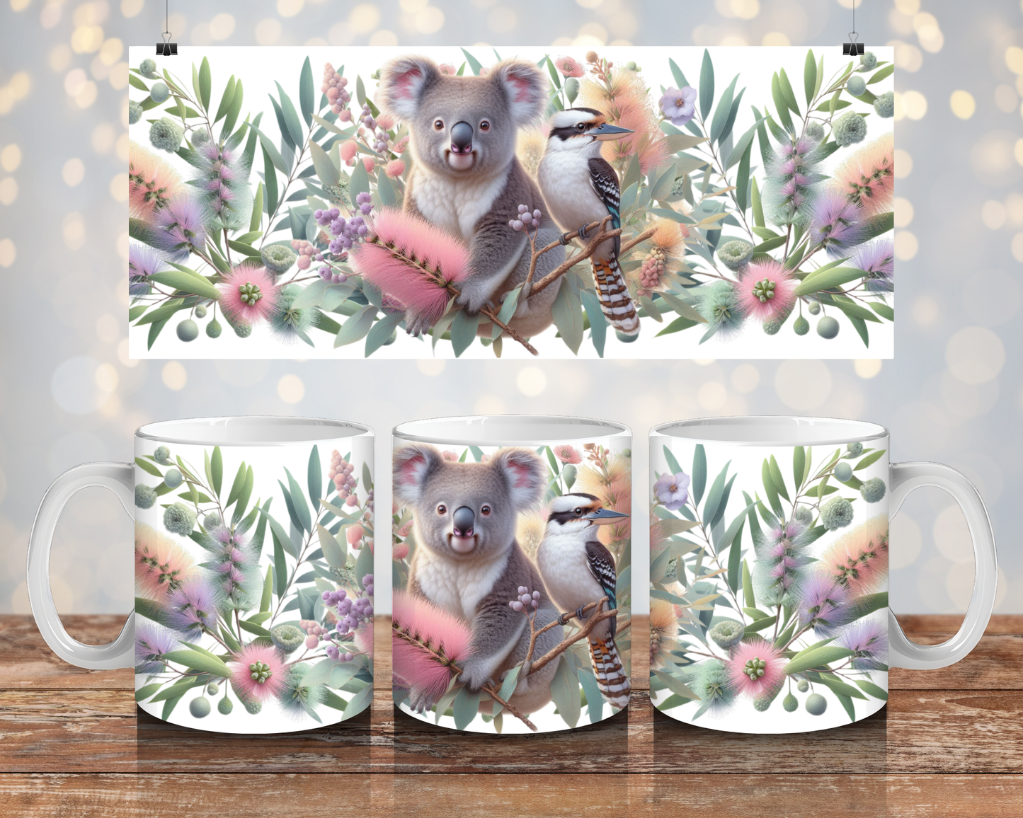 Kookaburra and Koala  - Digital 11oz Sublimation Coffee Mug Design