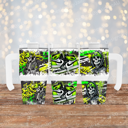 Graffiti Styled Skeleton- Digital 20oz Tumbler with Handle Wrap Design