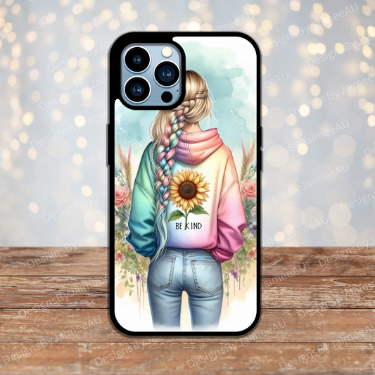 "BE KIND" Pastel Floral Hoodie Affirmations #2 Digital Phone Case Design