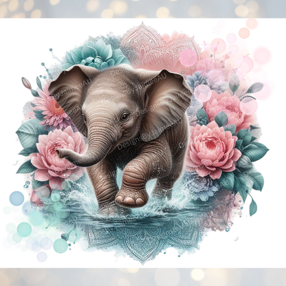 Pink and Aqua WaterColour Baby Elephant Digital 20oz Sublimation Tumbler Wrap