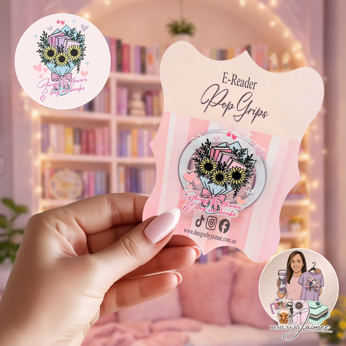 Forget The Flowers & Buy Me Books | E-Reader Magnetic Grip | Interchangeable Bookish Accessory