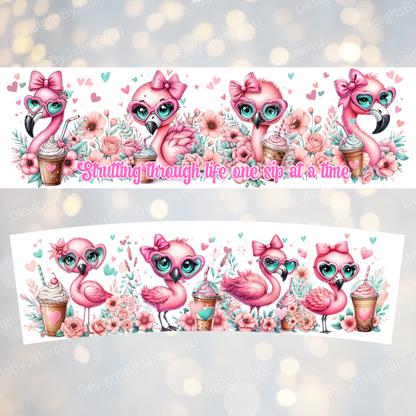 Hot Pink Flamingo's - Digital 20oz Tumbler with Flip Lid/Handle