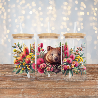 Wombat with Red and Yellow Aussie Native Flowers Digital Download 16oz UV DTF Transfer Wrap PNG Image