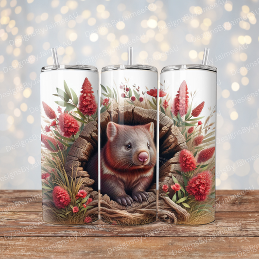 Wombat and Native Australian Flowers Digital 20oz Sublimation Tumbler Wrap
