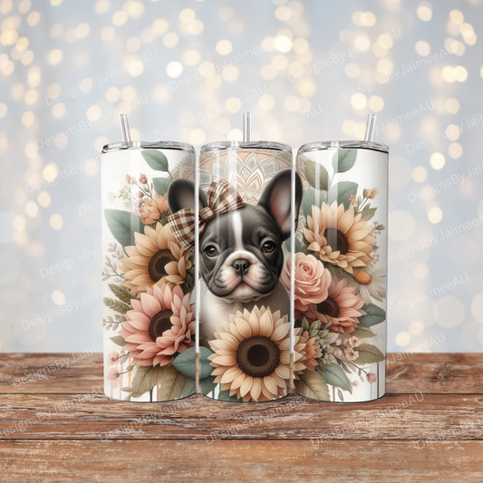 Earthy Boho French Bulldog Digital 20oz Sublimation Tumbler Wrap