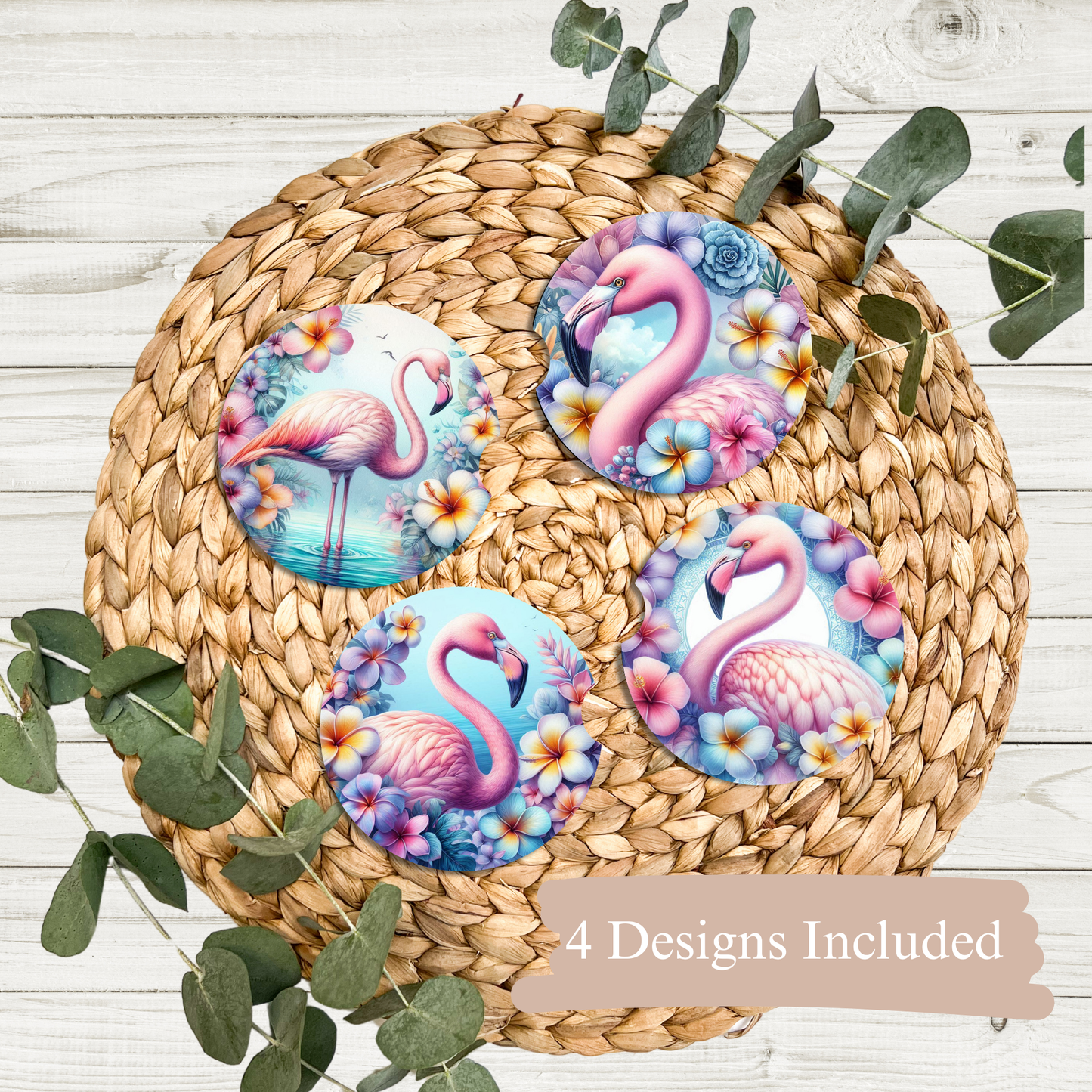 4 Watercolour Tropical Flamingo #1 Digital Sublimation Car Coaster Designs