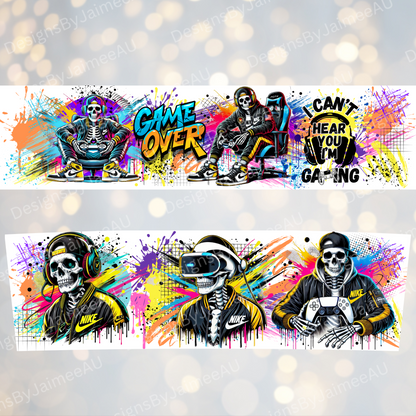 Skeleton Gamer- Digital 20oz Tumbler with Handle Wrap Design