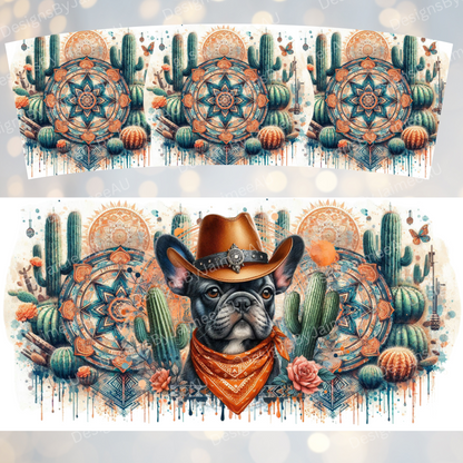 Orange Country/Western Themed Frenchie 40oz Digital Sublimation Tumbler Wrap