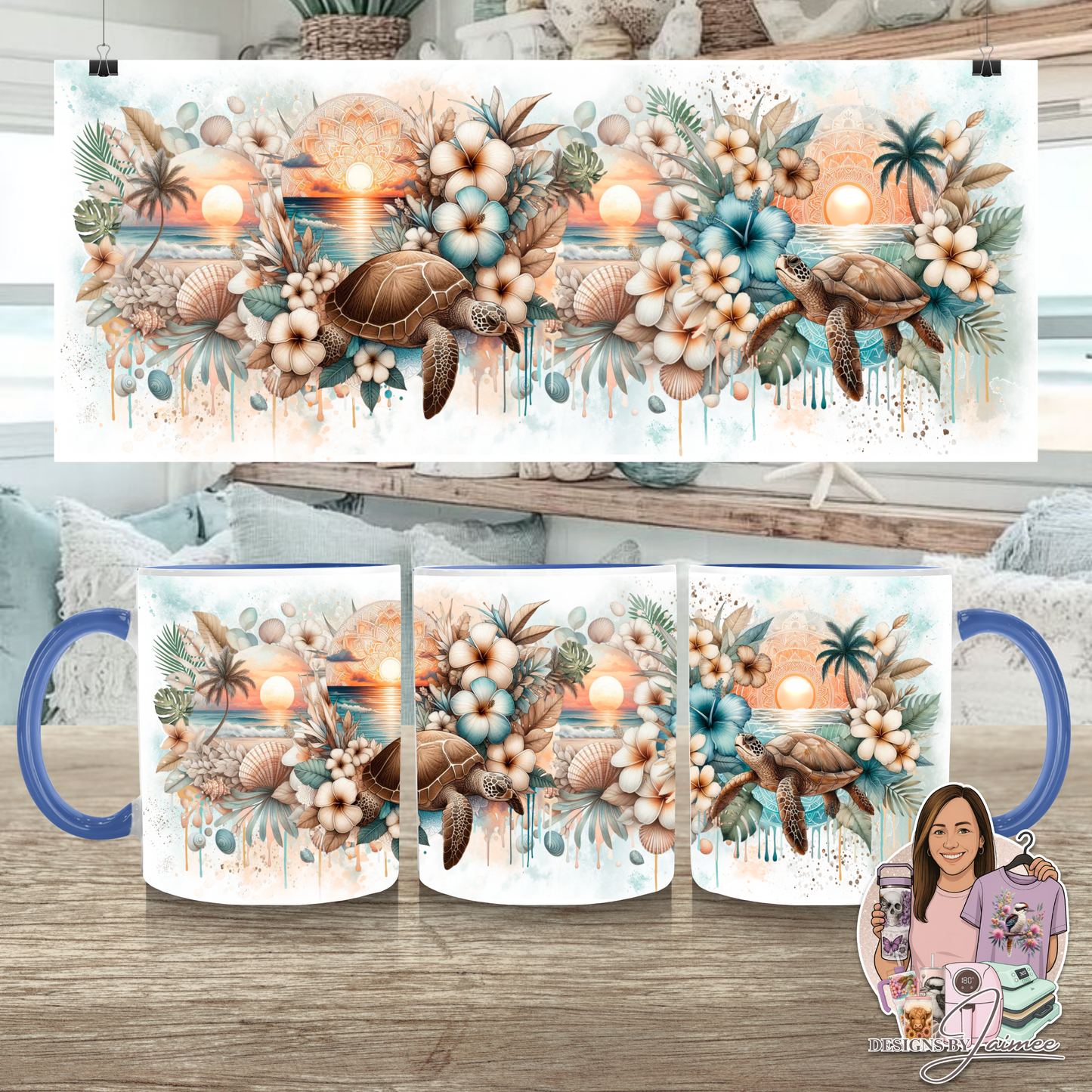 Neutral Turtles #2 - Boho Coastal Collection - Digital 11oz Sublimation Coffee Mug Design
