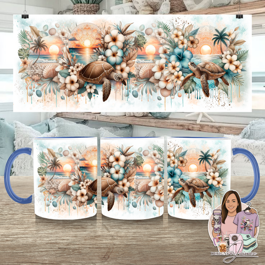 Neutral Turtles #2 - Boho Coastal Collection - Digital 11oz Sublimation Coffee Mug Design