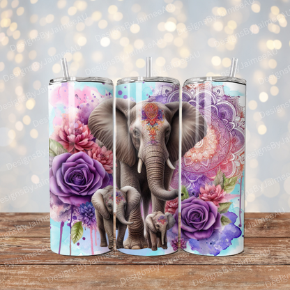 Purple Watercolour Elephants #1 Digital 20oz Sublimation Tumbler Wrap