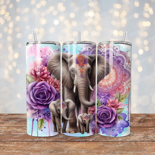 Purple Watercolour Elephants #1 Digital 20oz Sublimation Tumbler Wrap
