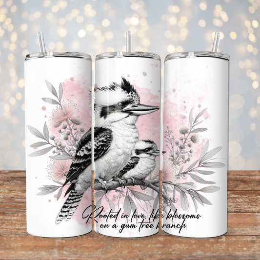 "Mothers Day" Black and White Kookaburra and Baby, pastel pink themed - Digital 20oz Sublimation Tumbler Wrap