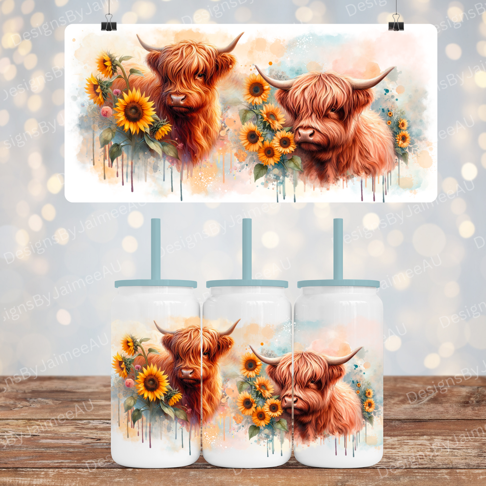 Watercolour Highland Cows - Digital 16oz Sublimation Design – Designs ...