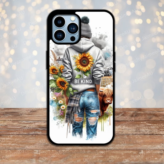"BE KIND" Pastel Watercolour Daily Affirmations with Highland Cow #2 Digital Phone Case Design