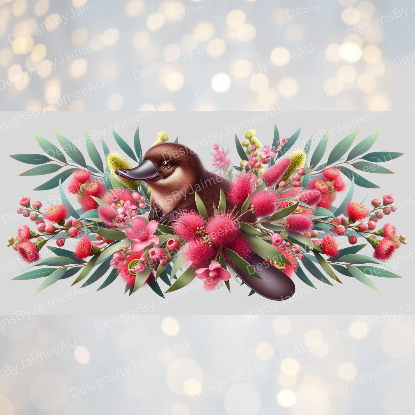 Platypus and Australian Native Flowers 16oz UV DTF Transfer Wrap PNG Image