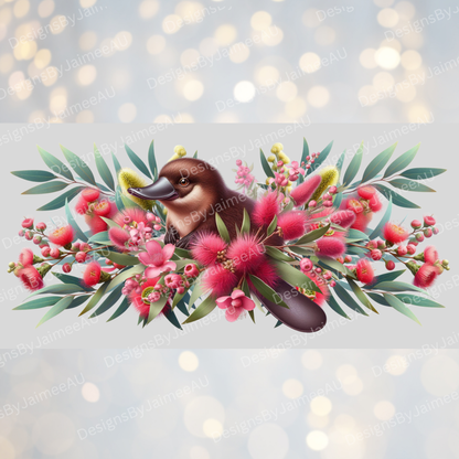 Platypus and Australian Native Flowers 16oz UV DTF Transfer Wrap PNG Image