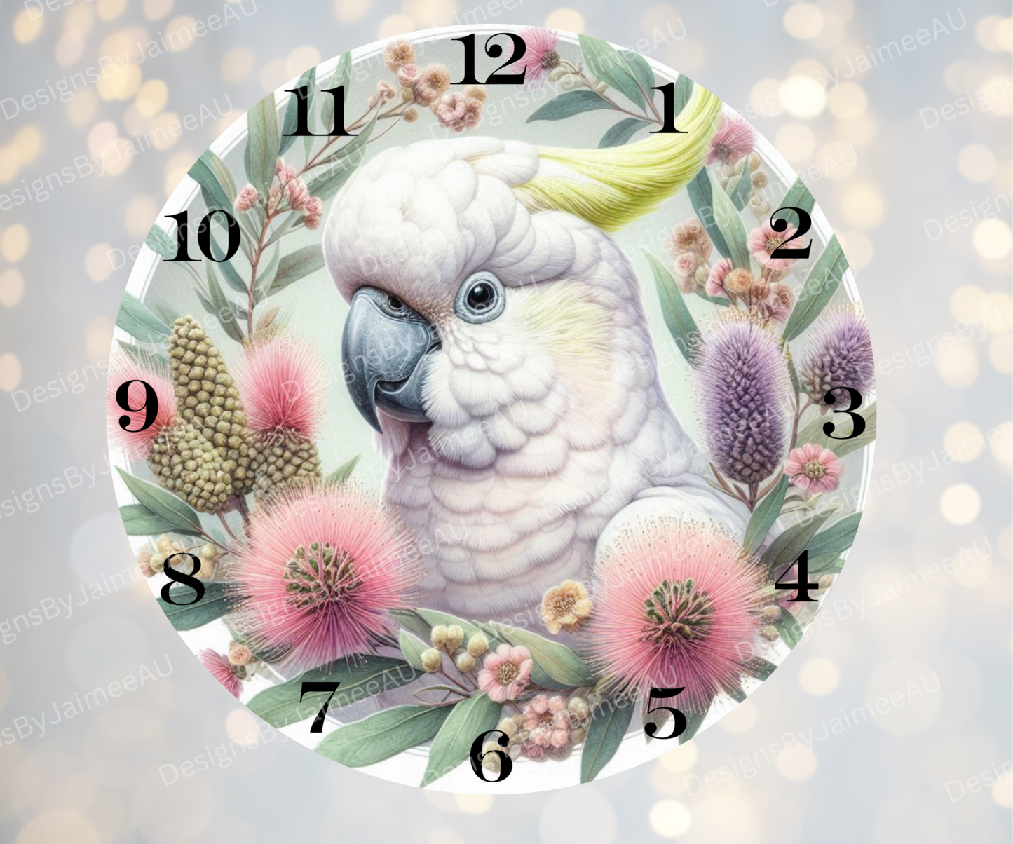 Cockatoo and Aussie Native #3 Digital Sublimation Clock Design