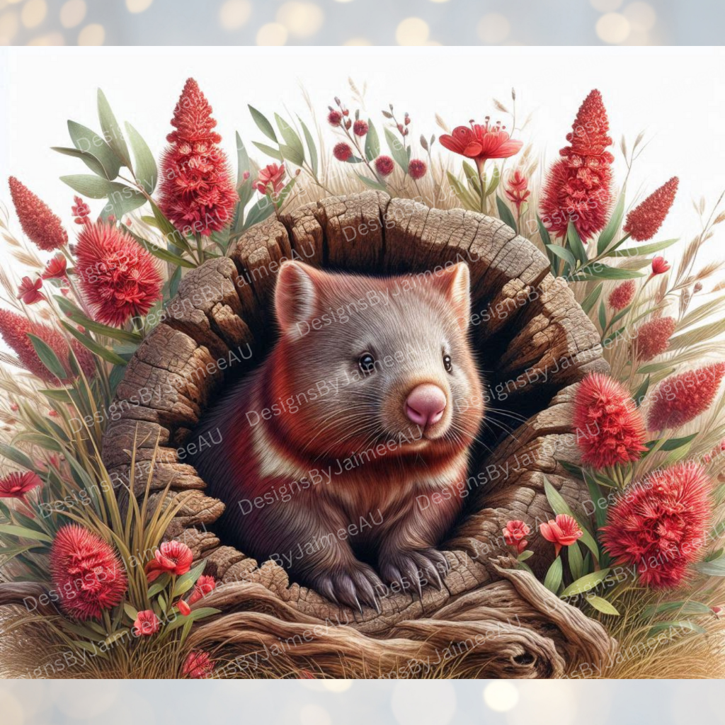 Wombat and Native Australian Flowers Digital 20oz Sublimation Tumbler Wrap