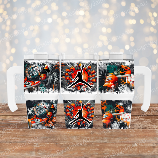 Graffiti Inspired Basketball- Digital 20oz Tumbler with Handle Wrap Design