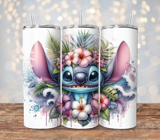 Pastel watercolour Tropical Stitch #3 Digital 20oz Sublimation Tumbler Wrap
