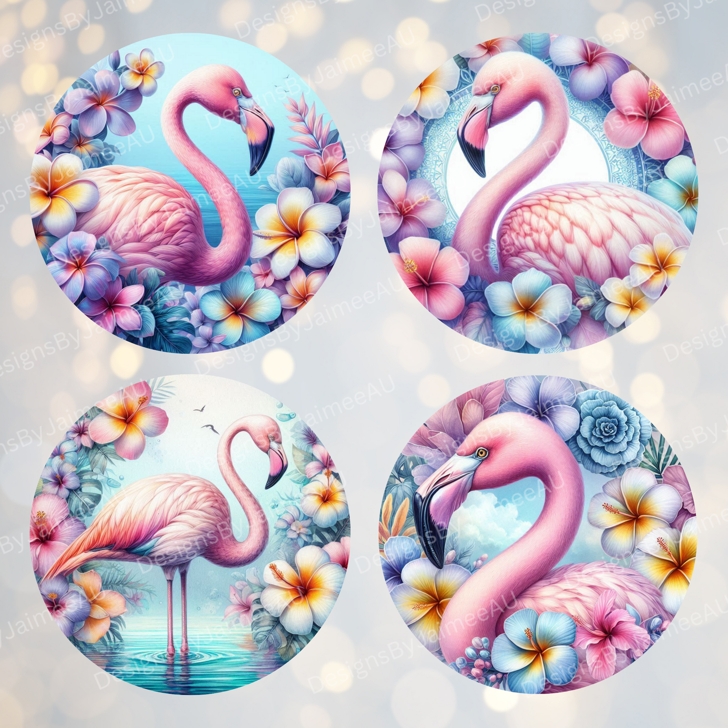 4 Watercolour Tropical Flamingo #1 Digital Sublimation Car Coaster Designs