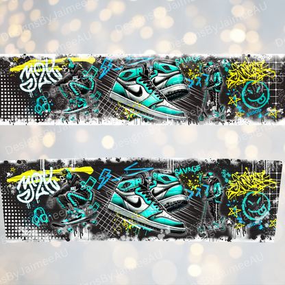 Aqua Graffiti Styled Skeleton- Digital 20oz Tumbler with Handle Wrap Design