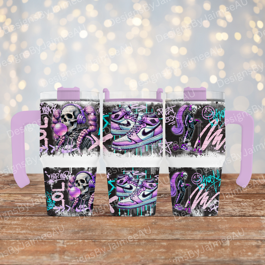 Purple Graffiti Styled Skeleton- Digital 20oz Tumbler with Handle Wrap Design