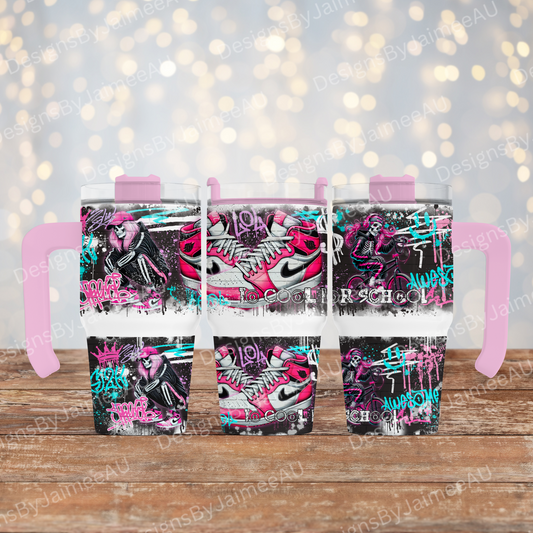 Pink Graffiti Styled Skeleton- Digital 20oz Tumbler with Handle Wrap Design