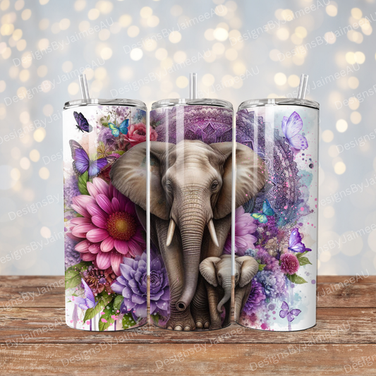 Purple Watercolour Elephants #2 Digital 20oz Sublimation Tumbler Wrap