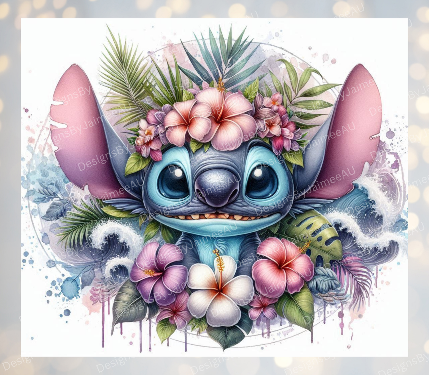 Pastel watercolour Tropical Stitch #3 Digital 20oz Sublimation Tumbler Wrap