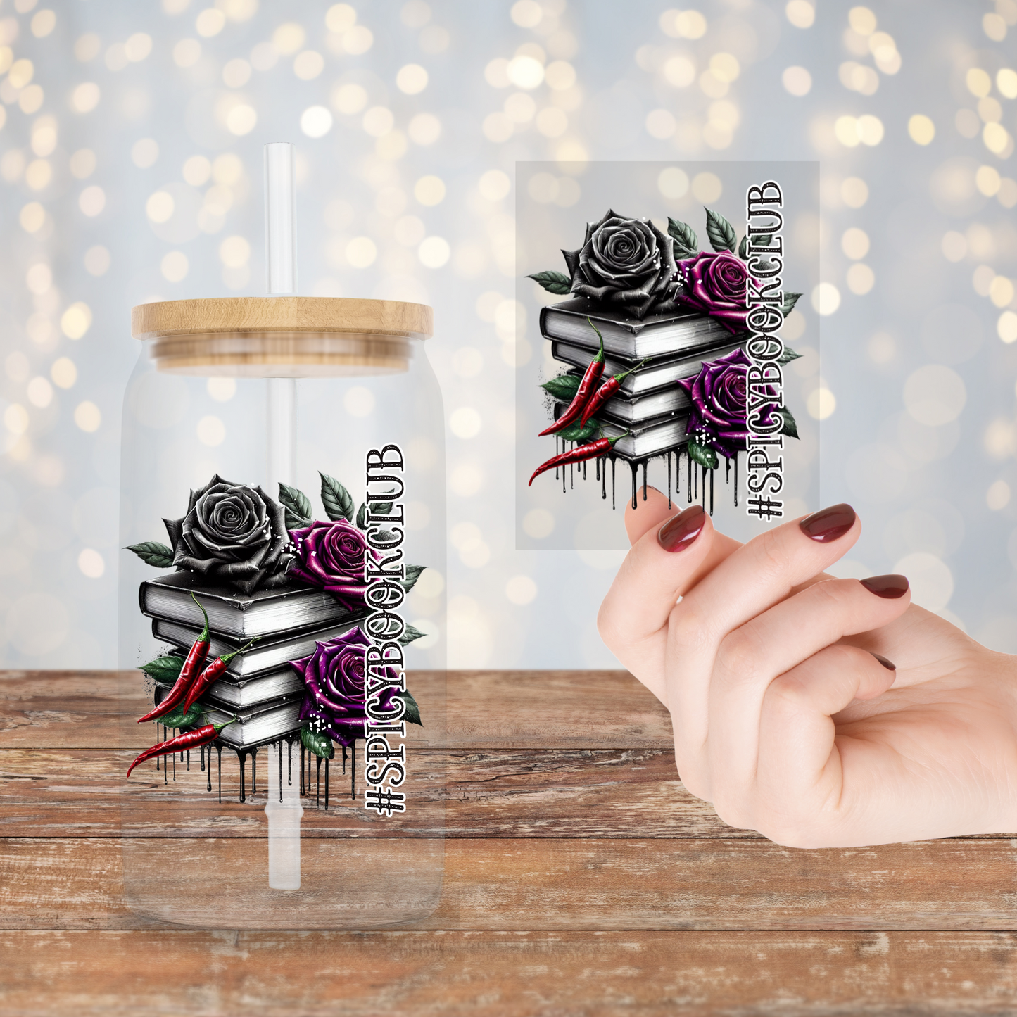 #SPICYBOOKCLUB - Book Stack and Roses #1 - UV DTF Decal