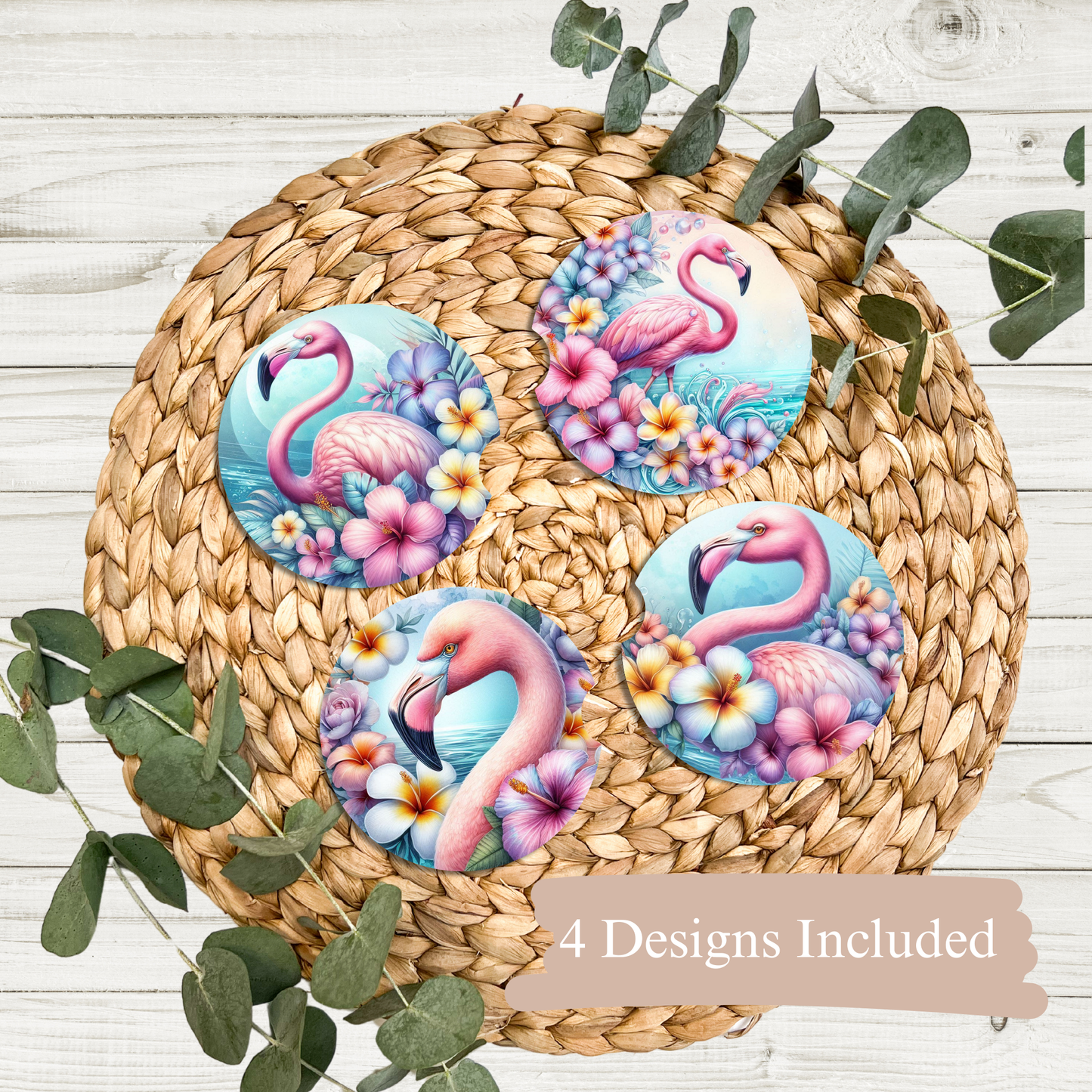 4 Watercolour Flamingos #2 Digital Sublimation Car Coaster Designs