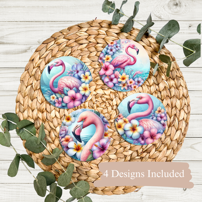 4 Watercolour Flamingos #2 Digital Sublimation Car Coaster Designs