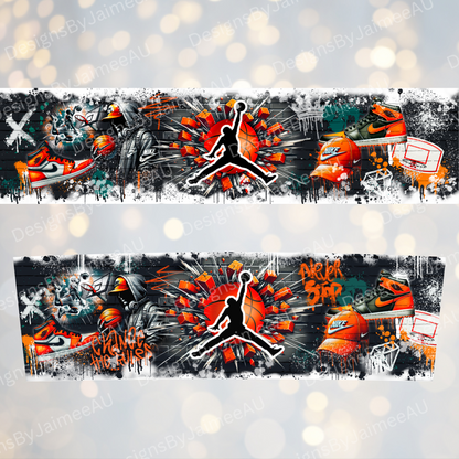 Graffiti Inspired Basketball- Digital 20oz Tumbler with Handle Wrap Design