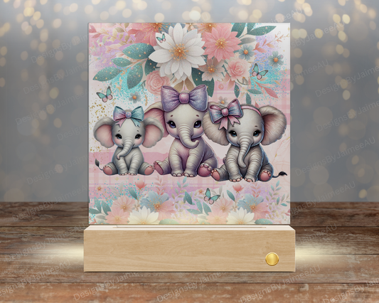 Pastel Baby Elephants - Digital Sublimation Led Light Design