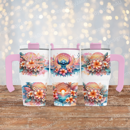 Pink and Orange Tropical Stitch - Digital 20oz Tumbler with Handle Wrap Design