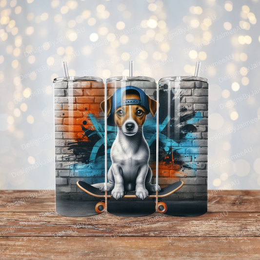 Skater Boy Jack Russell Digital 20oz Sublimation Tumbler Wrap