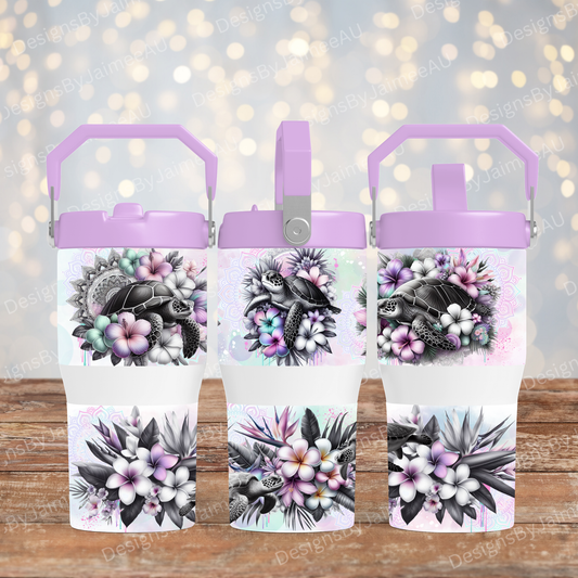 Black and White - Pastel Turtles - Digital 20oz Tumbler with Flip Lid/Handle