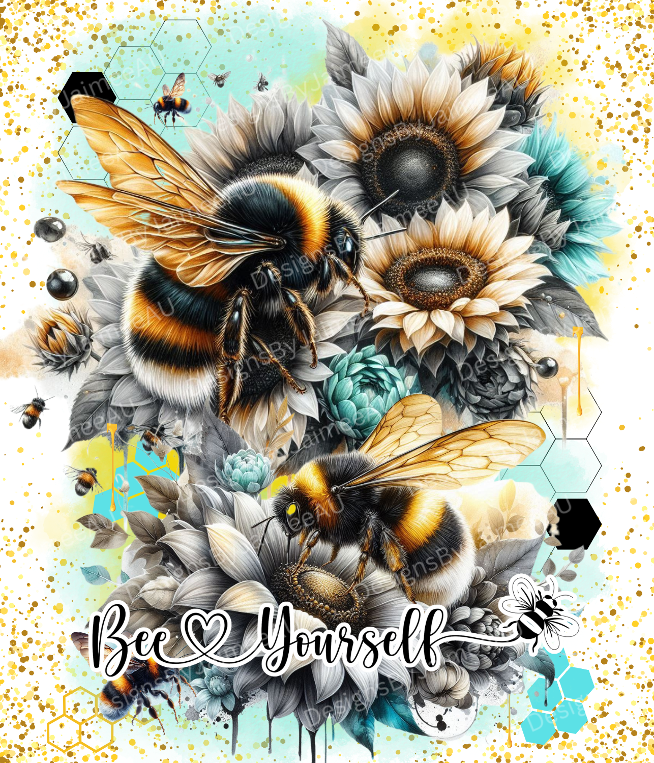 Bee Yourself - Yellow and Aqua Bumble Bee - Digital Sublimation Led Light Design