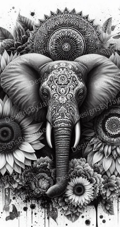Black and White Elephant Digital Phone Case Design