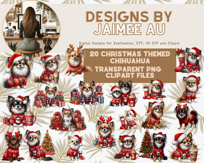 20 Traditional Christmas Chihuahuas Digital Transparent Clipart Images