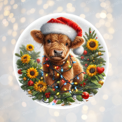 Christmas Highland Cow #1 Digital Sublimation Ornament Design