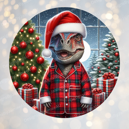 Christmas Dinosaur #2  Digital Sublimation Ornament Design