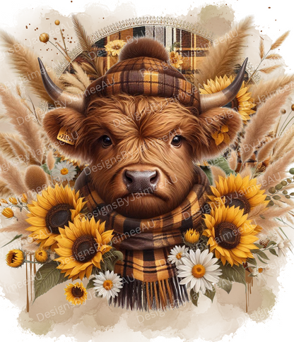 Earthy Gingham Highland Cow - Digital Sublimation Led Light Design